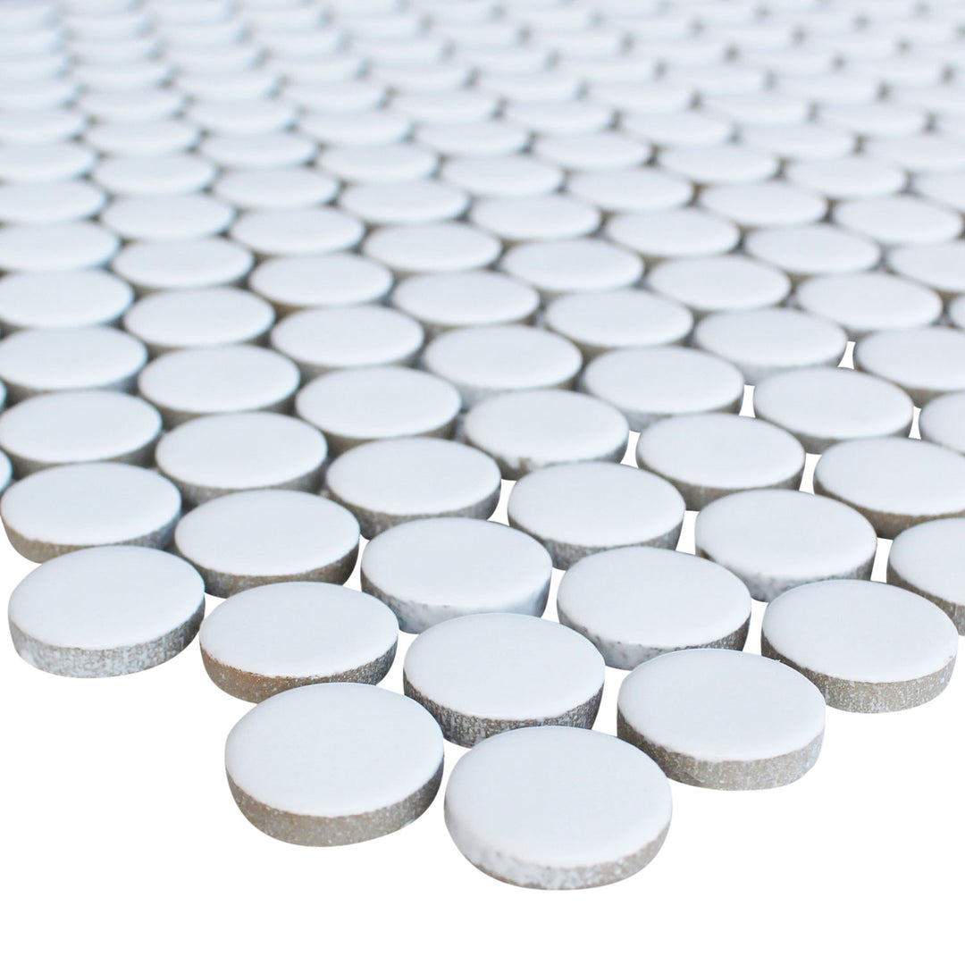 Modern Rounded Tile White Penny Round Porcelain Mosaic Tile – AquaTiles