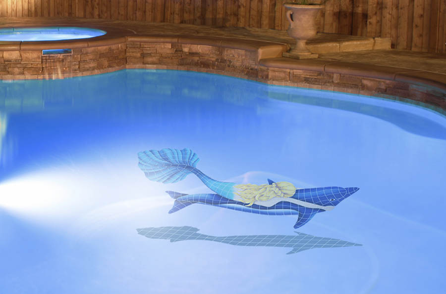 Mermaid with Dolphin Mosaic Installed on Pool