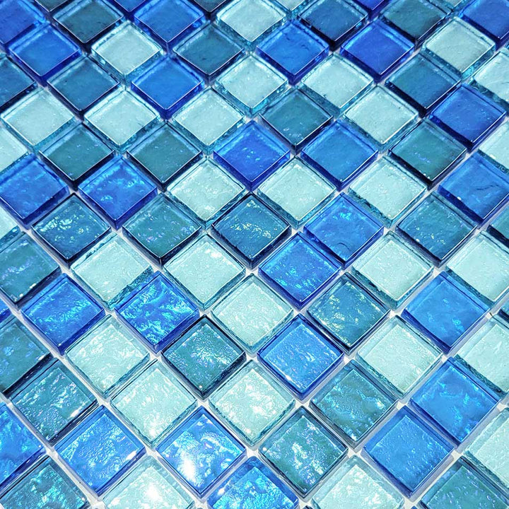 Aqua Blue Blend 1″ x 1″ Waterline Glass Pool Tile