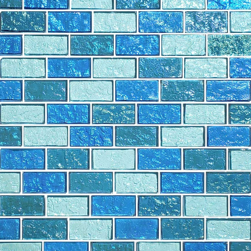 Aqua Blue Blend 1 X 2 Glass Tile Aquatiles