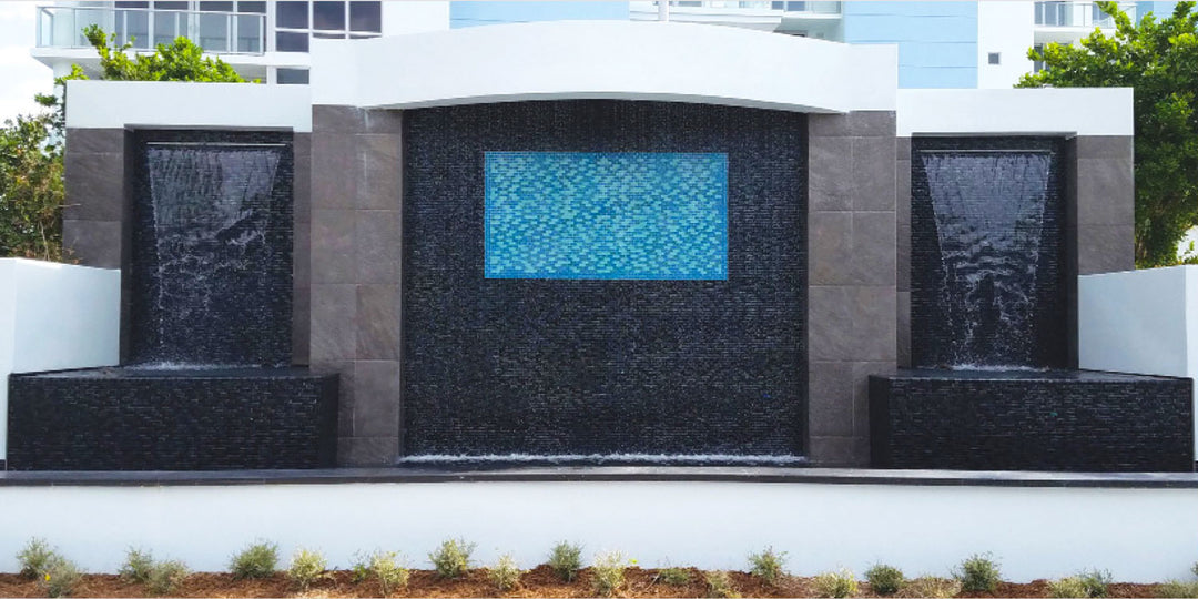 Aqua Blue Blend 1″ x 2″ Glass Tile Fountain Wall