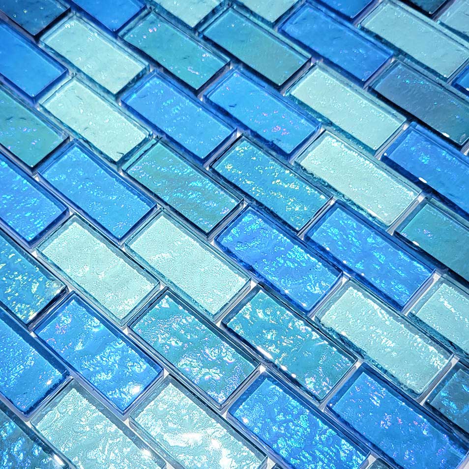 Aqua Blue Blend 1″ x 2″ Waterline Glass Pool Tile