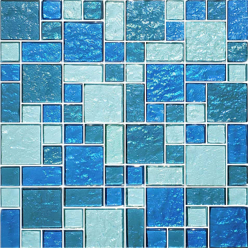 Aqua Blue Blend Random Blocks Glass Tile