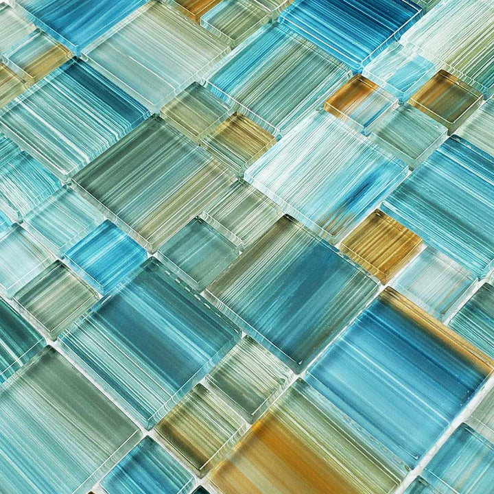 Aquamarine Blend MIxed Waterline Glass Tile