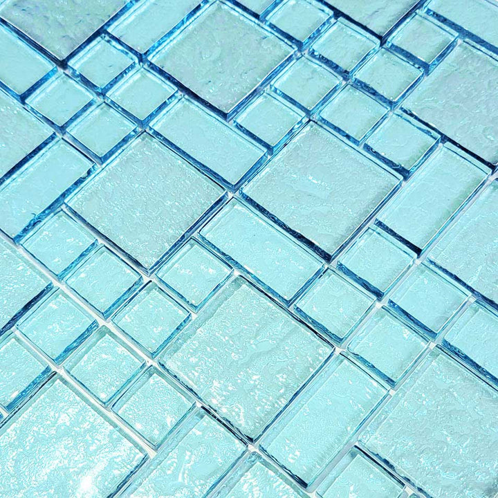 Aquamarine Translucent Random Blocks Glass Tile
