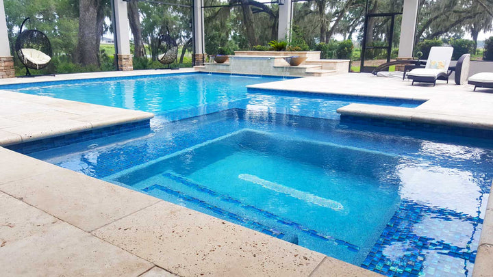 Azure 1x2 Iridescent Glass Pool Tile on Spa