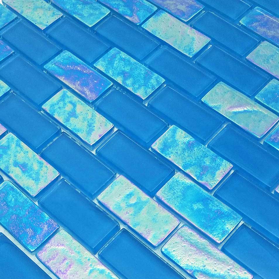 Azure 1x2 Iridescent Swimming Pool Glass Tile