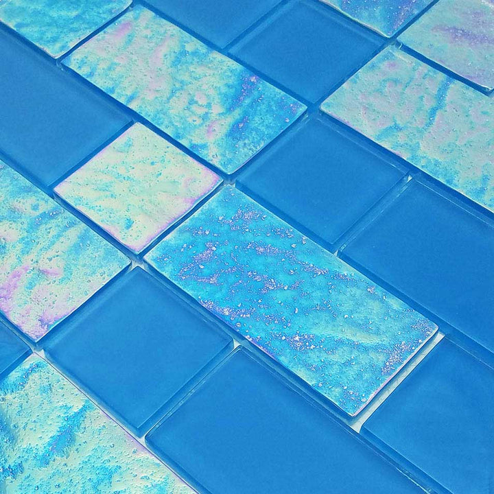 Azure Iridescent Waterline Glass Pool Tile