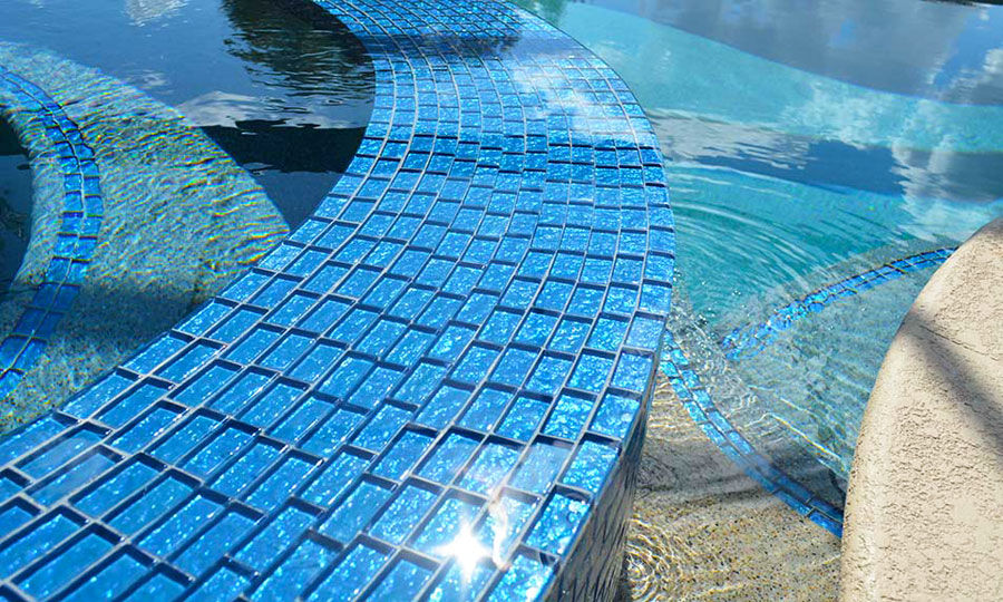 Azure Translucent 1x2 Glass Pool Tile Step Markers Spa