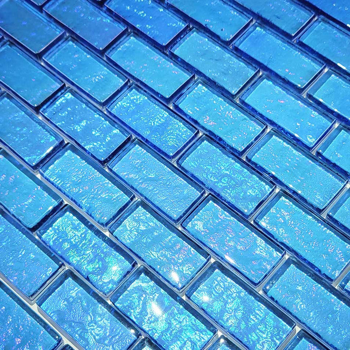 Azure Translucent 1x2 Waterline Glass Pool Tile