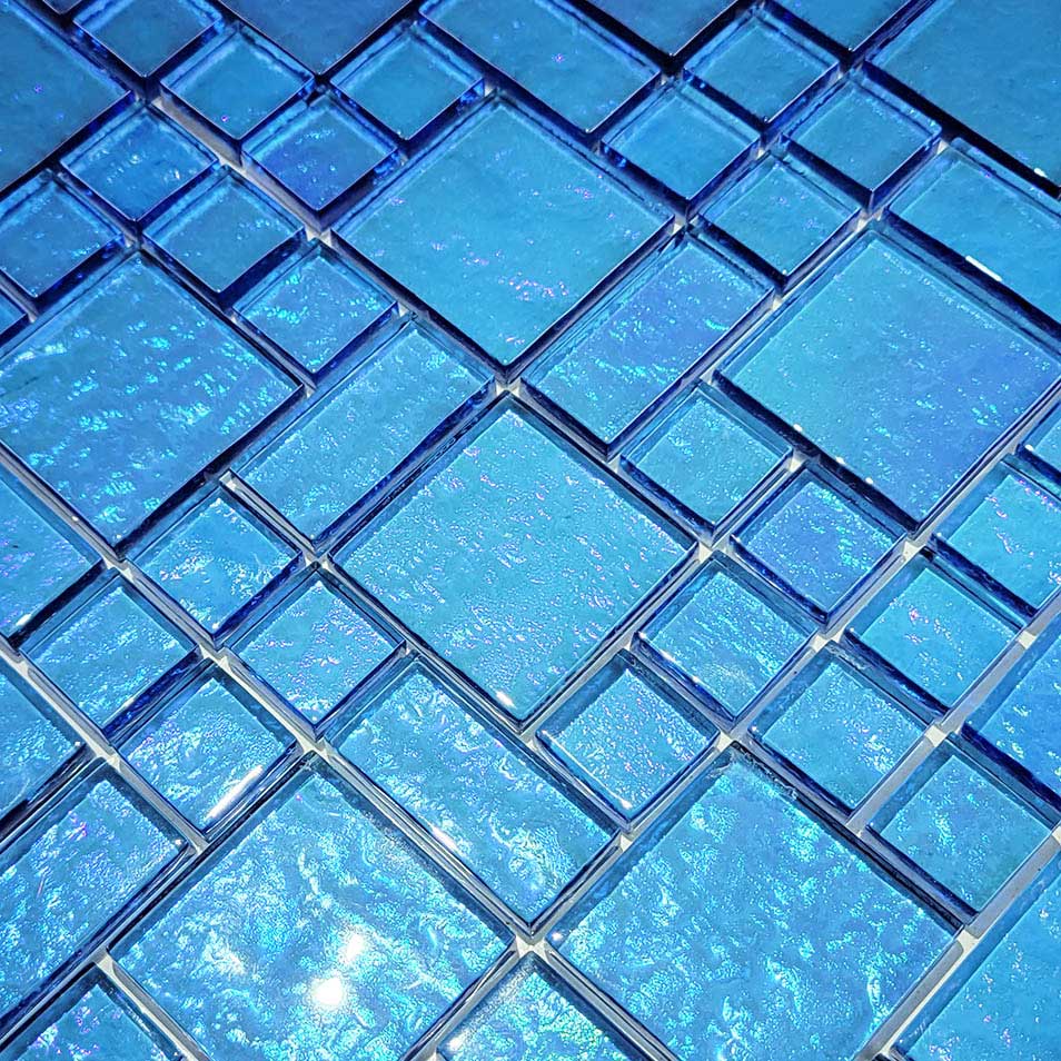 Azure Translucent Random Blocks Waterline Glass Tile