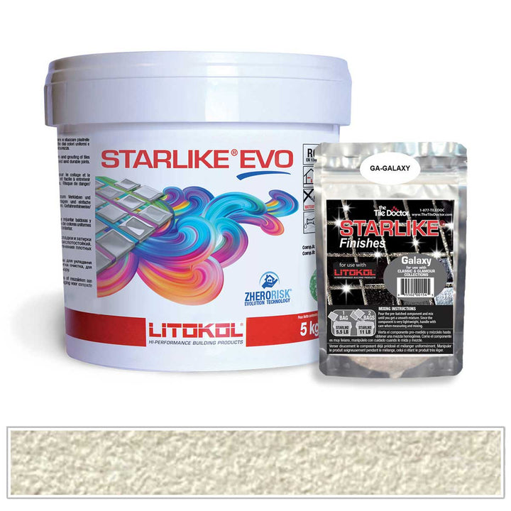 Bianco Ghiaccio 102 Starlike Evo Epoxy Tile Grout with Galaxy Shimmer Pack