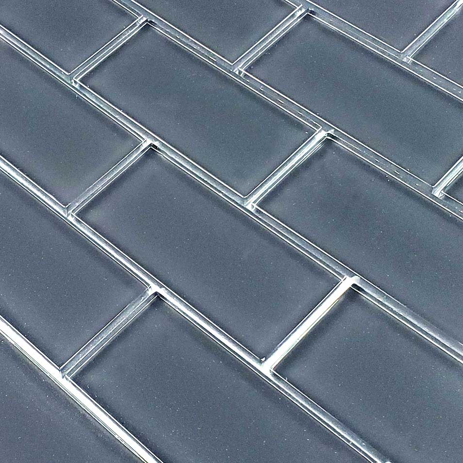 Blue Gray Mix Subway Waterline Glass Pool Tile