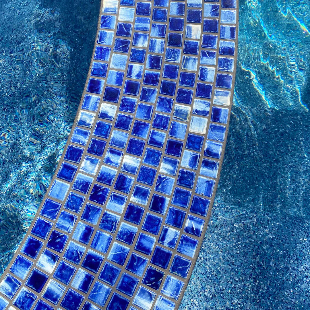 Blue Wave Crest 1x1 Porcelain Pool Tile - Top of Spa
