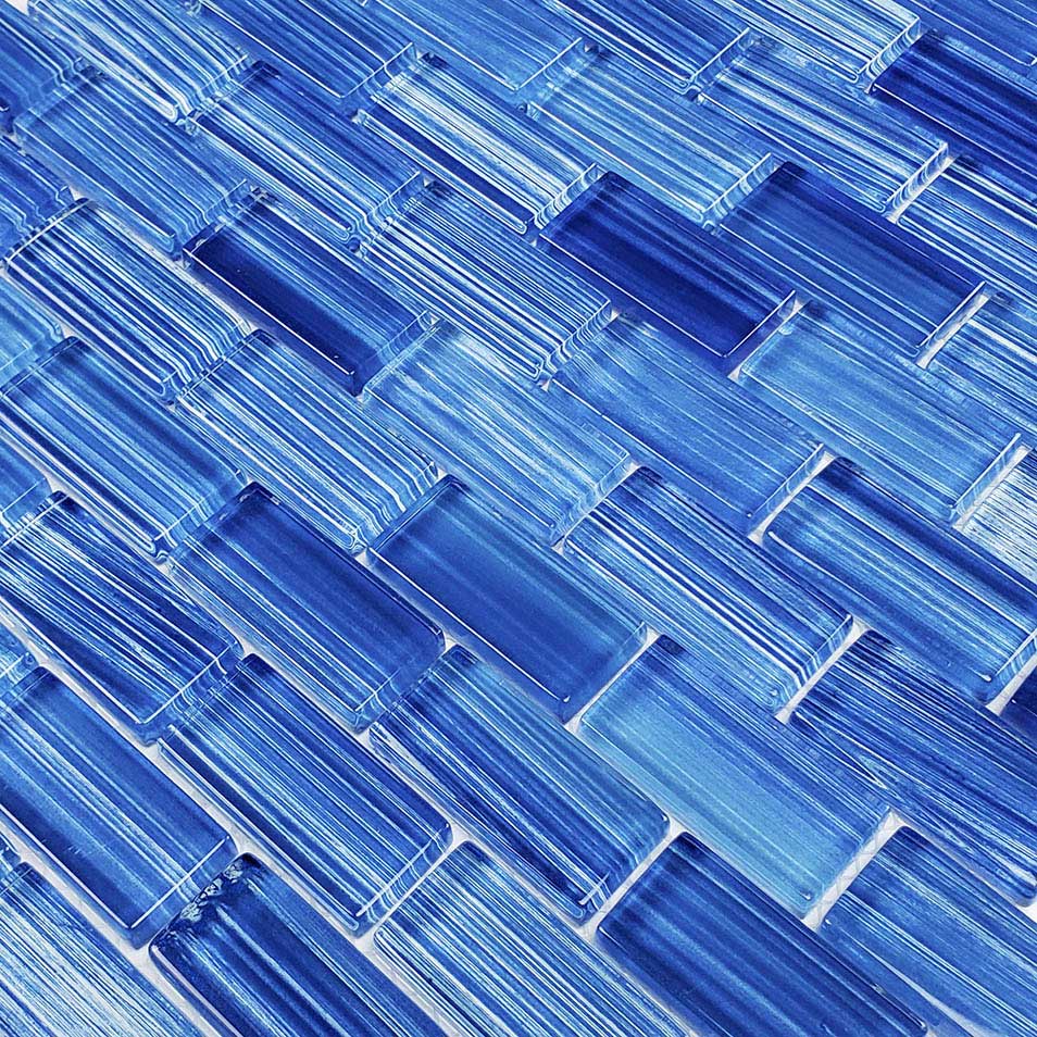 Caribbean Blues 1x2 Waterline Glass Pool Tile