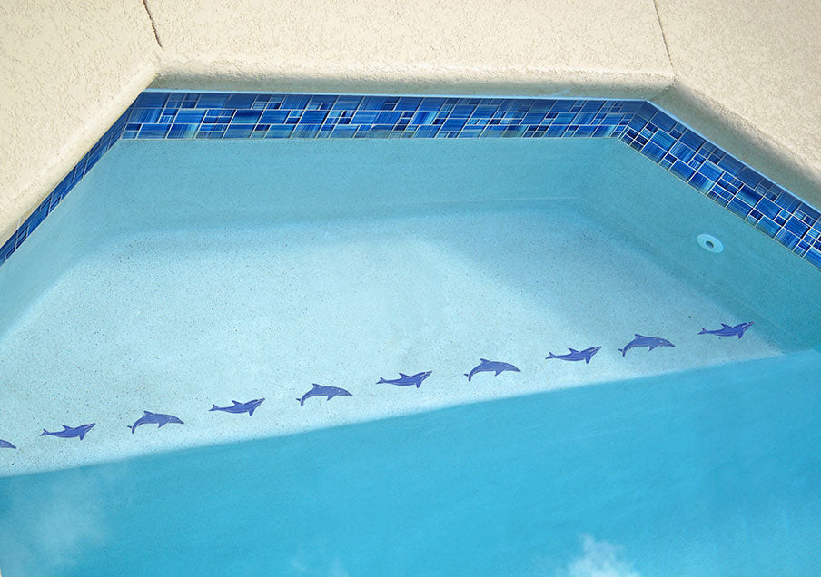 Caribbean Blues MIxed Glass Tile Around the Pool