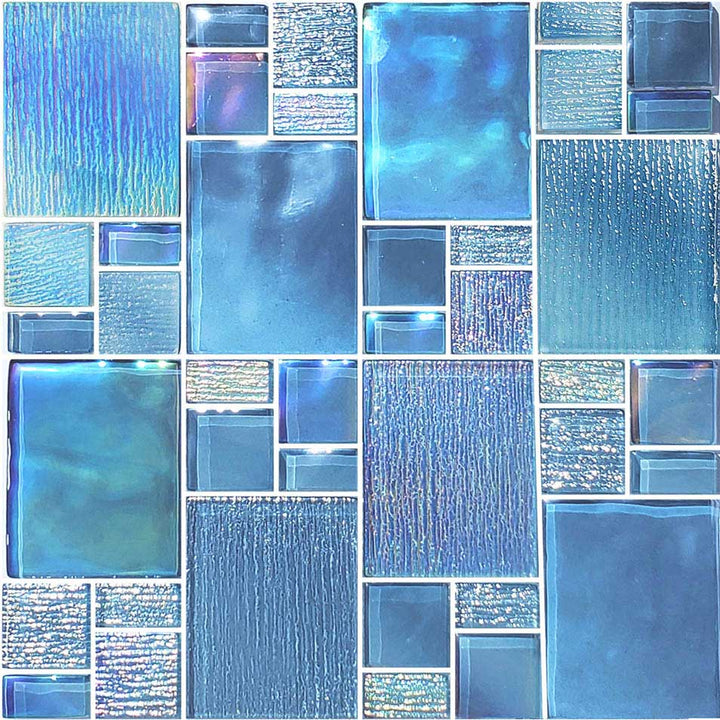 Catalina Island Blue Iridescent Glass Tile