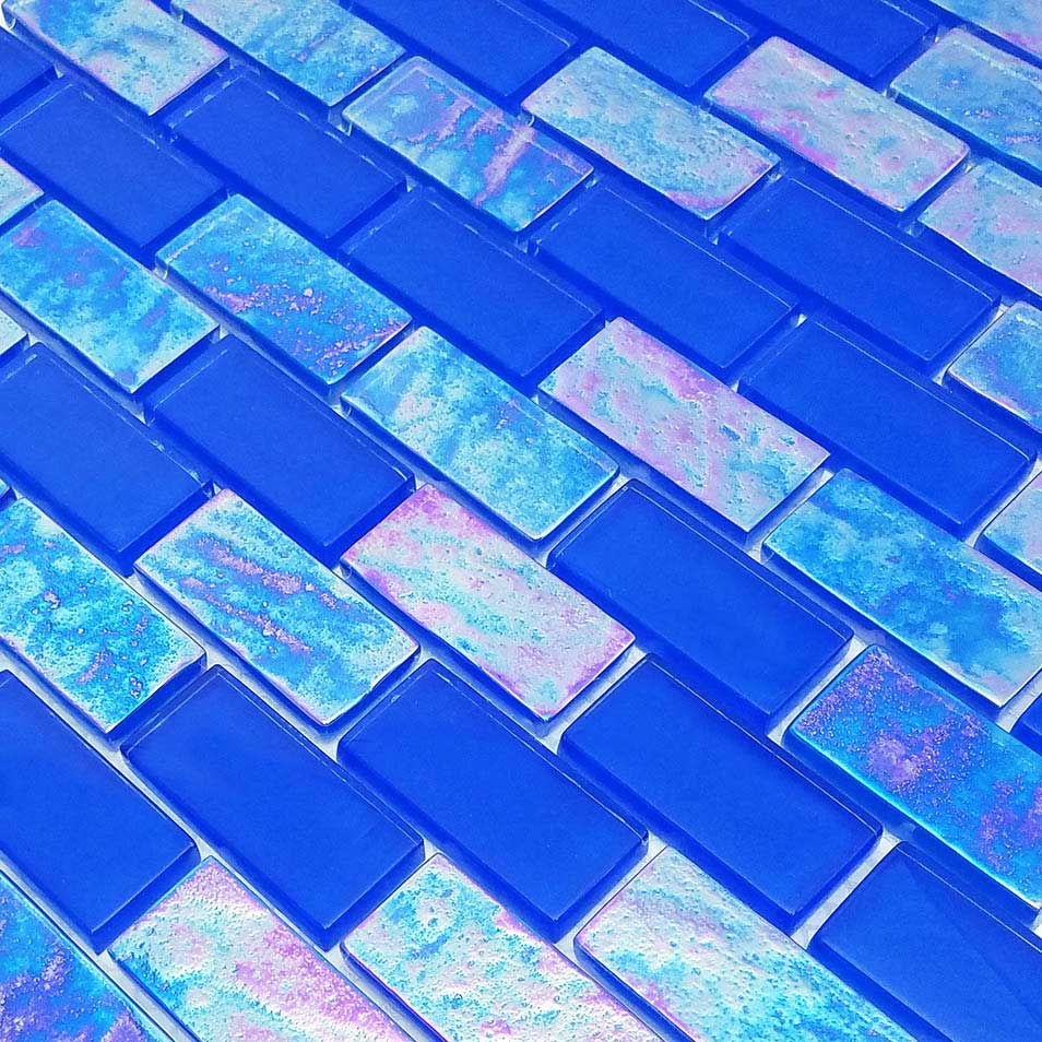 Cobalt Blue 1x2 Iridescent Waterline Glass Pool Tile