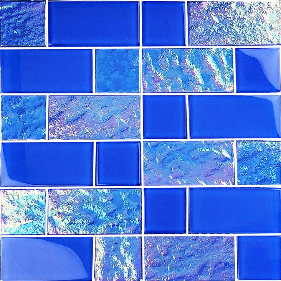 Cobalt Blue Iridescent Mixed Glass Pool Tile
