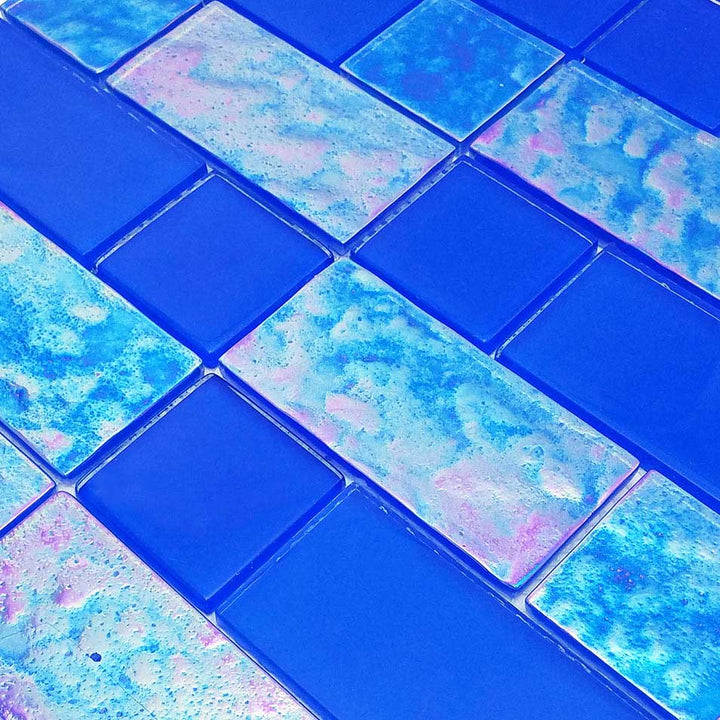 Cobalt Blue Iridescent Mixed Glass Tile