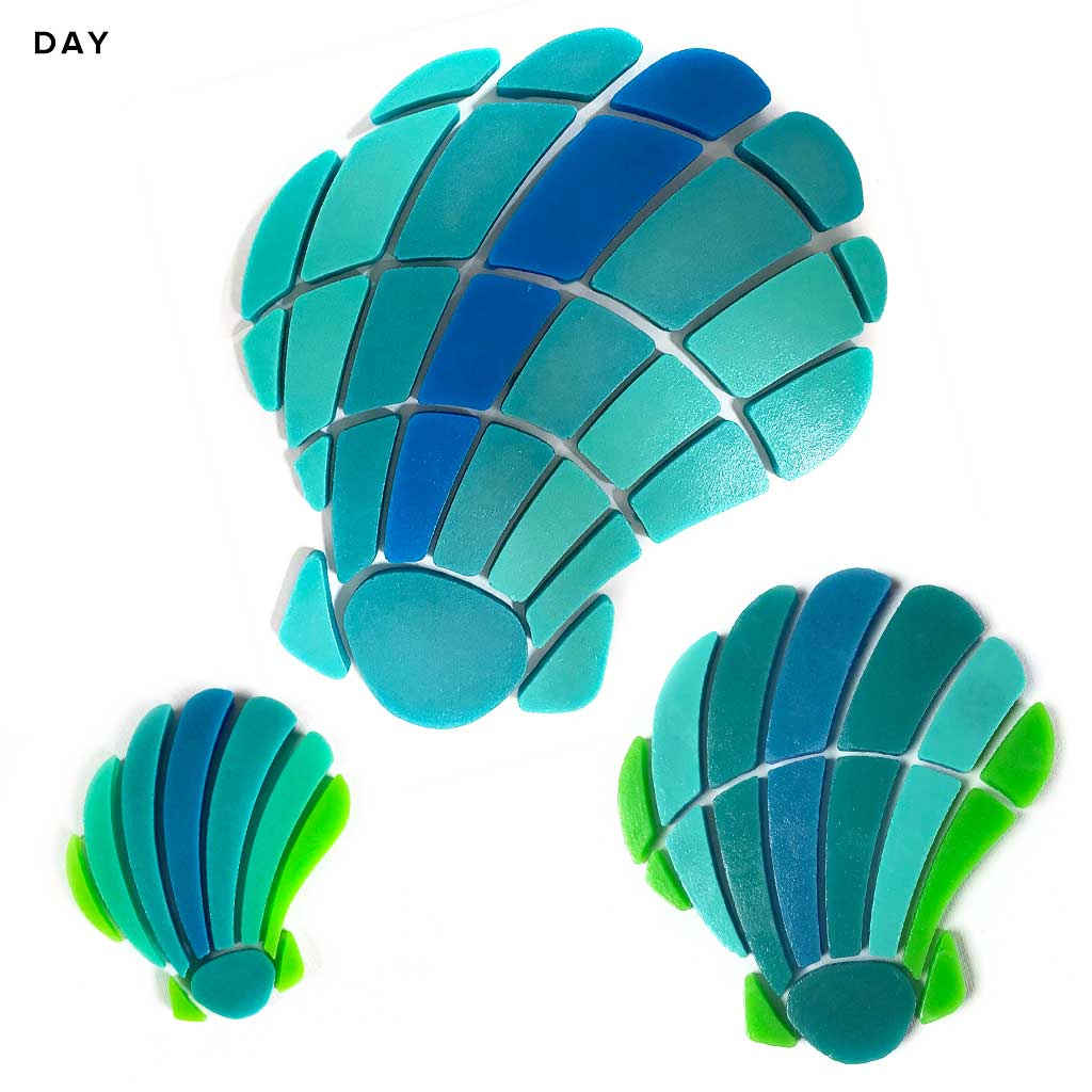 Curved Scallop Shell Family Glow in the Dark Pool Mosaics