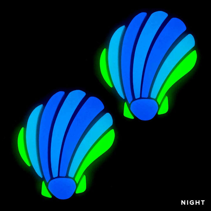 Curved Scallop Shell Glow in the Dark Swimming Pool Mosaics 2 Pack