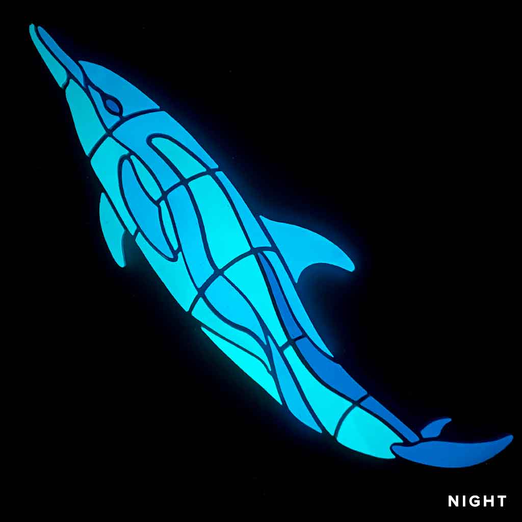 Dancing Dolphin Left Night time Glow in the Dark Pool Mosaic
