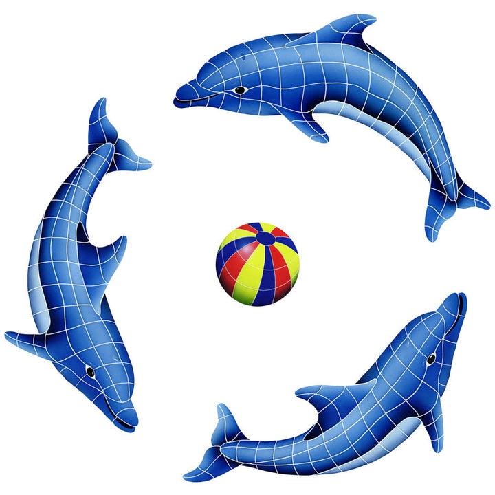Dolphin Group with Multi Color Beach Ball Swimming Pool Mosaics