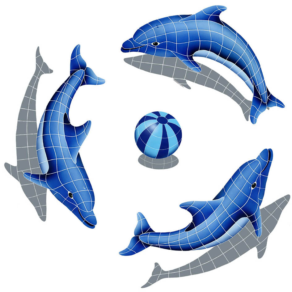 Dolphin Group with Blue Beach Ball and Shadow Pool Mosaics