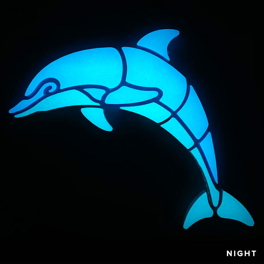 Happy Dolphin Left Glow in the Dark Pool Mosaic Night Time