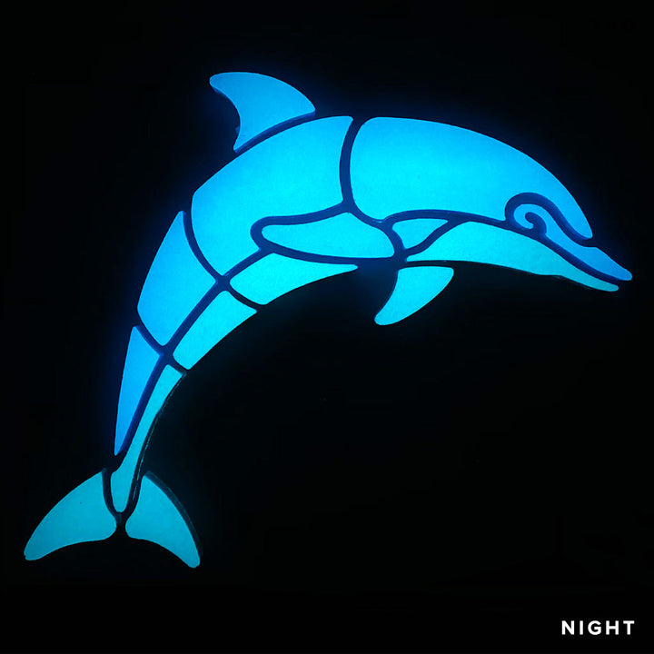 Happy Dolphin Right Glow in the Dark Pool Mosaic Night Time