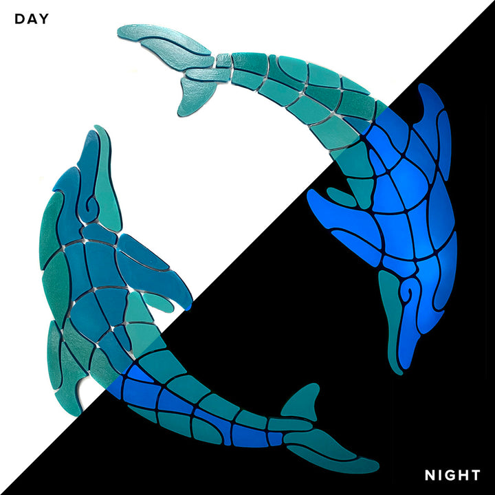 Playful Circle Dolphins Glow in the Dark Pool Mosaic