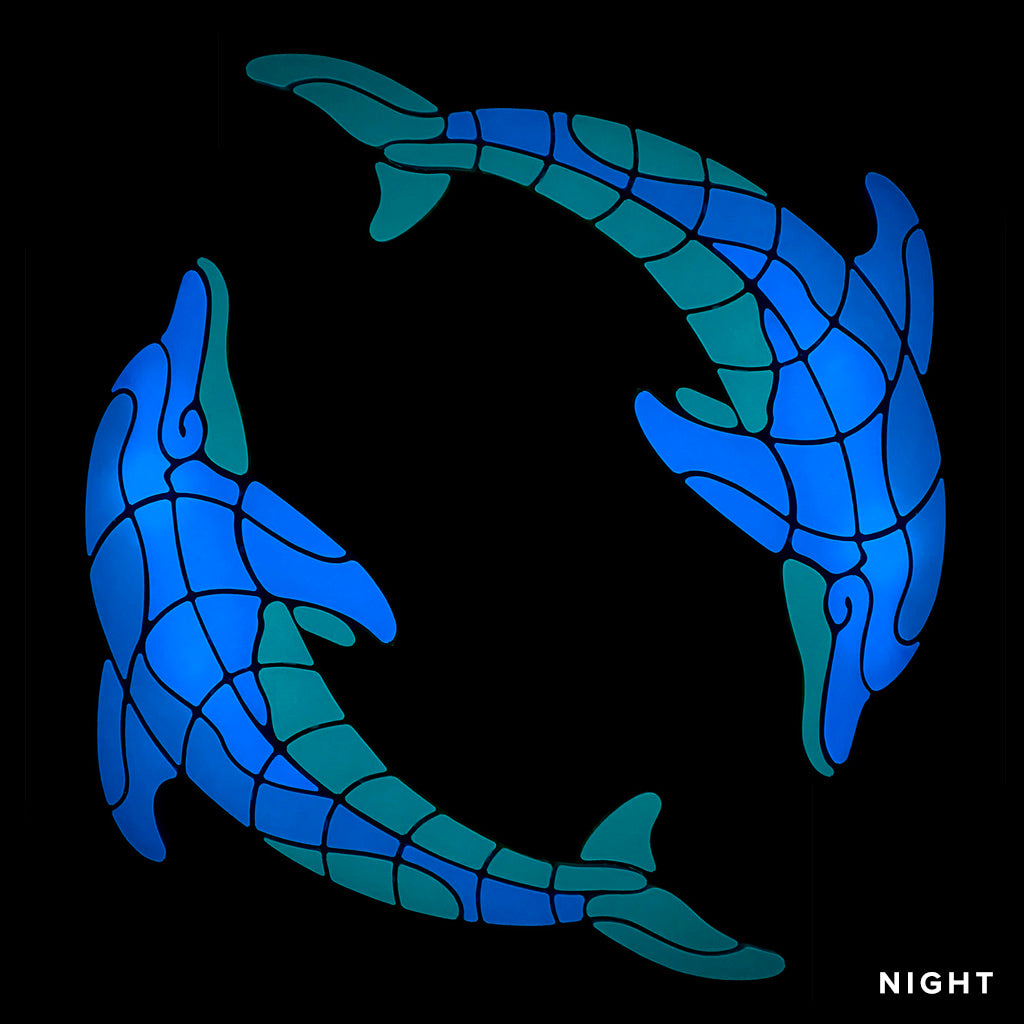 Playful Circle Dolphins Glow in the Dark Pool Mosaic