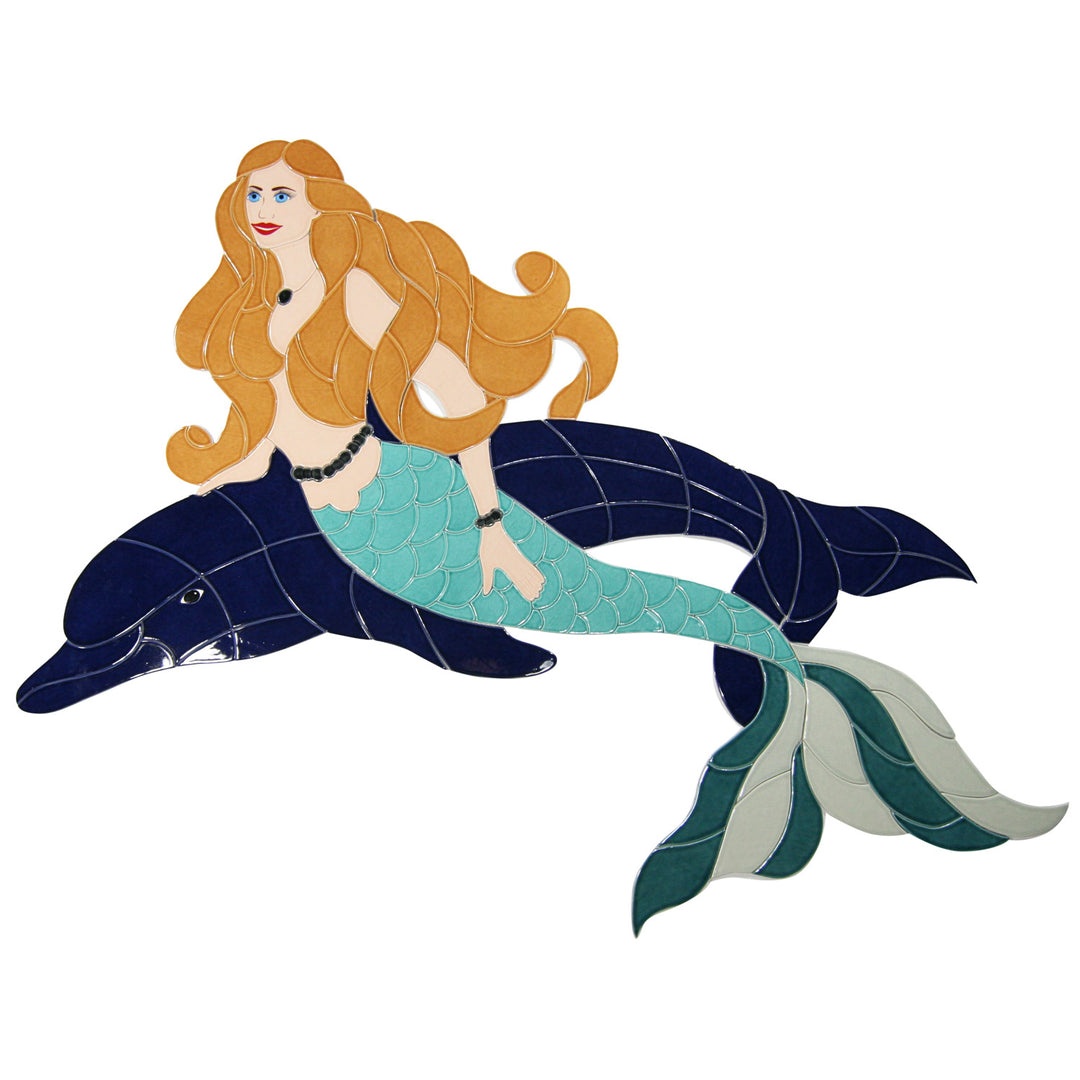 Mermaid with Dolphin 47" x 57" Pool Mosaics