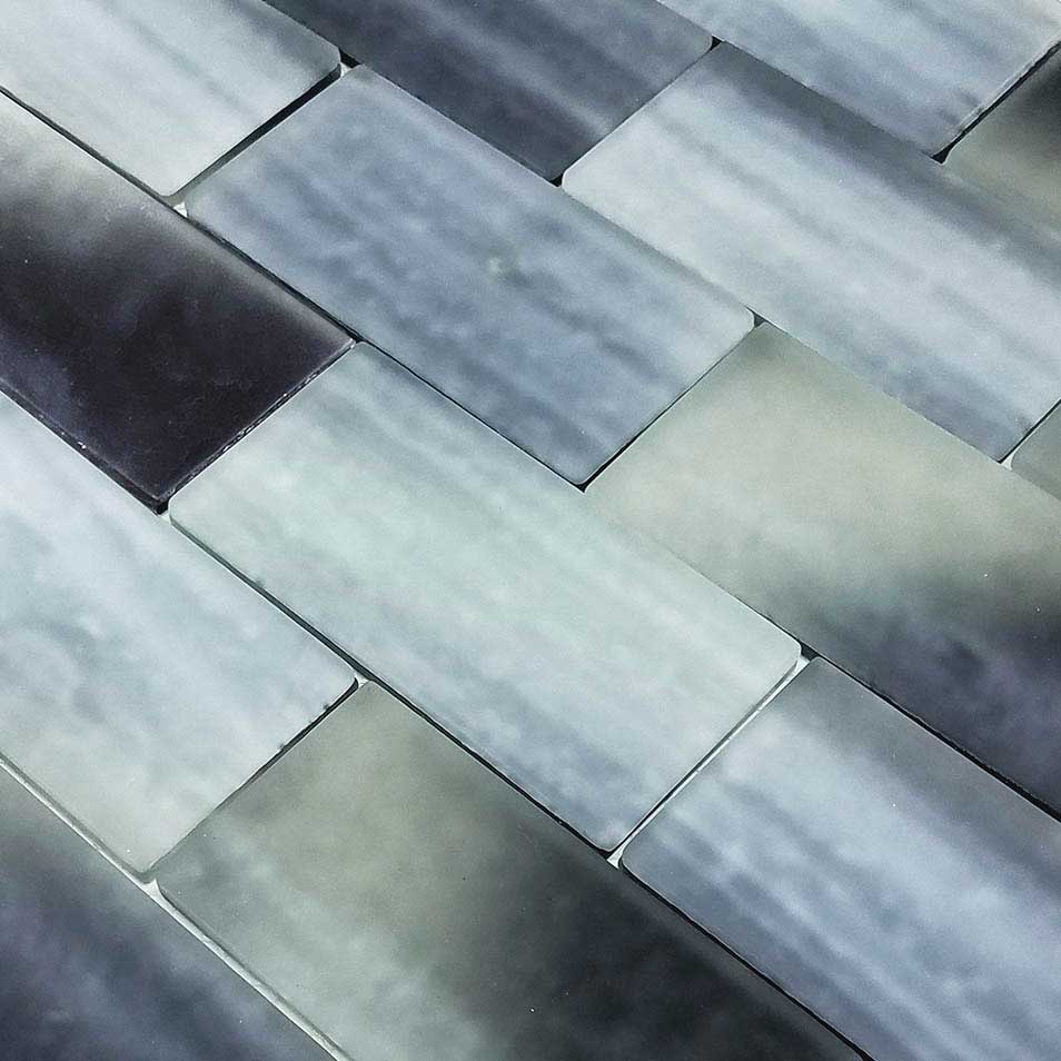 Icy Black 2x4 Subway Waterline Glass Pool Tile