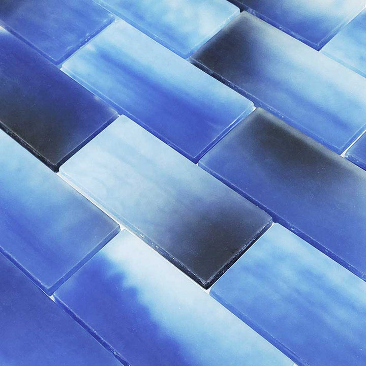 Icy Blue 2x4 Subway Waterline Glass Pool Tile