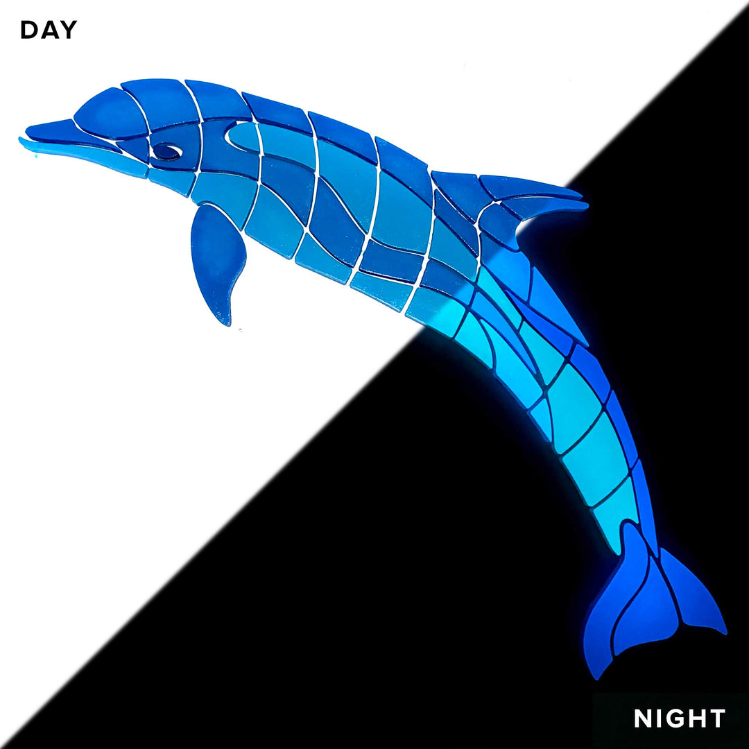 Jumping Dolphin Facing Left Glow in the Dark Swimming Pool Mosaic