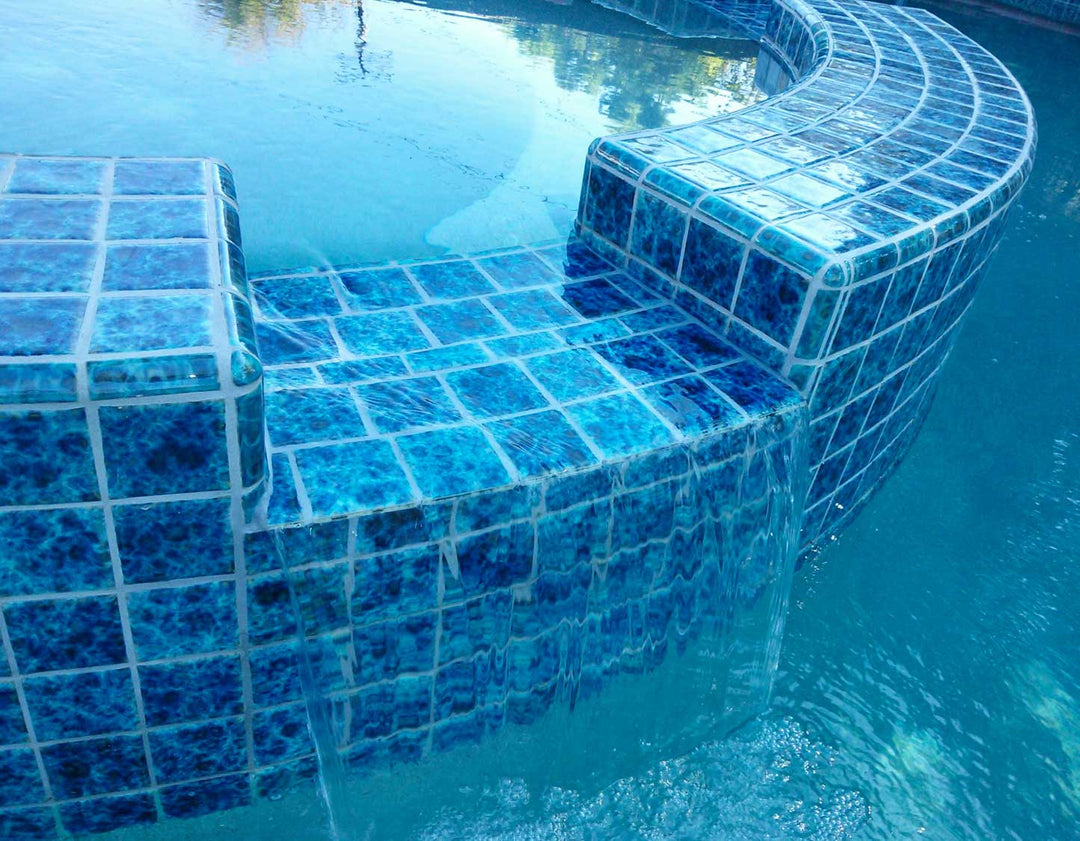 Marine Water Waves 3x3 Porcelain Pool Tile on Spillway Spa