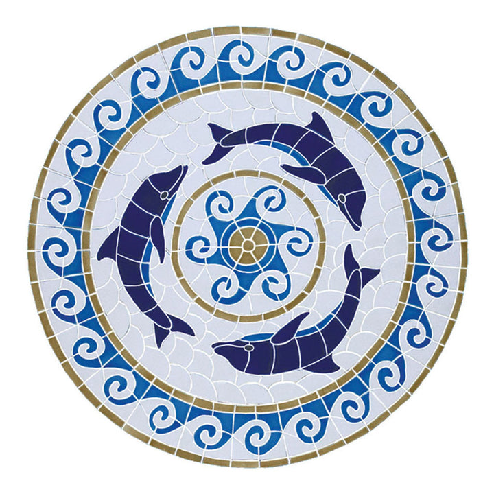 Medallion with Dolphins Pool Mosaic