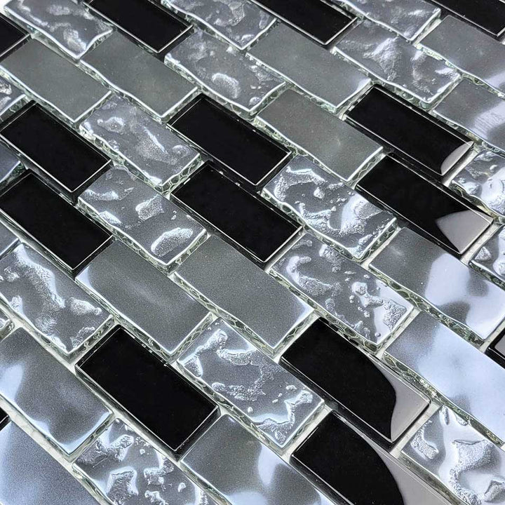 Metallic Black Blend 1x2 Glass Pool Tile