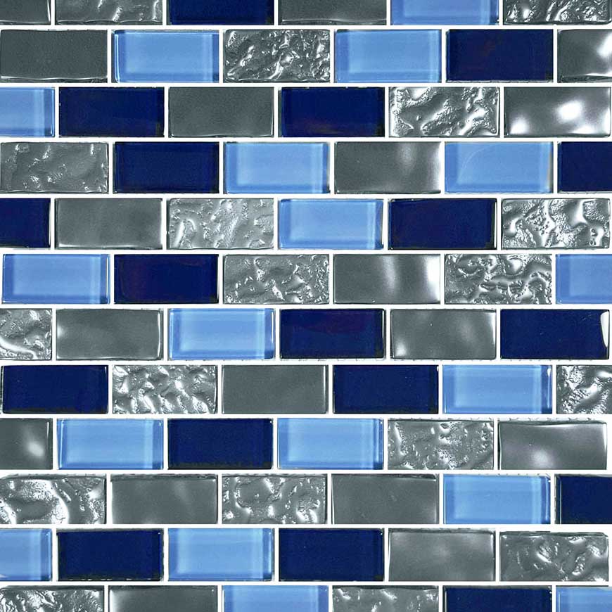 Metallic Blue Blend 1x2 Glass Pool Tile