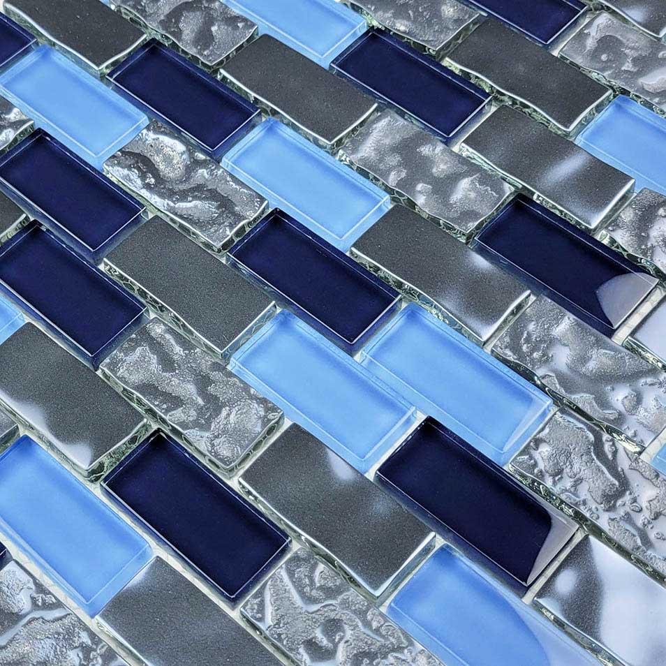 Metallic Blue Blend 1x2 Glass Tile