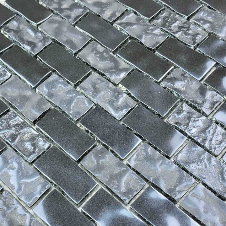 Metallic Gray Blend 1x2 Glass Tile