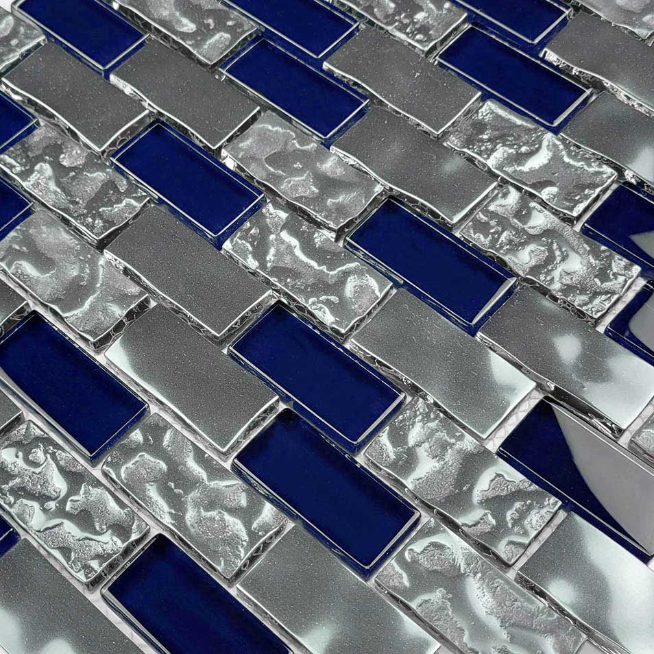 Metallic Navy Blend 1x2 Glass Tile