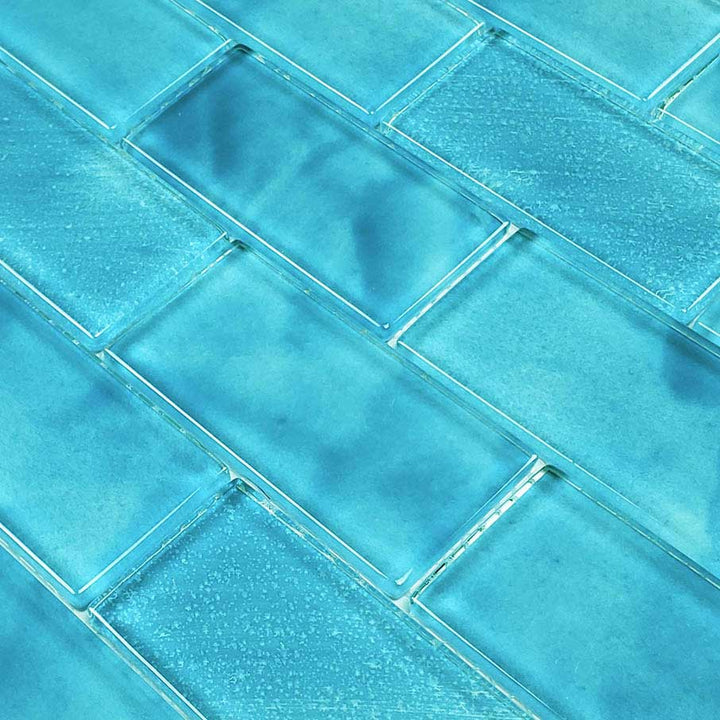 Misty Aqua 2x4 Subway Waterline Glass Pool Tile