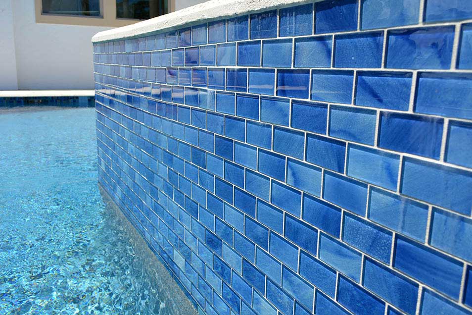 Misty Blue Subway Glass Tile Around The Spa