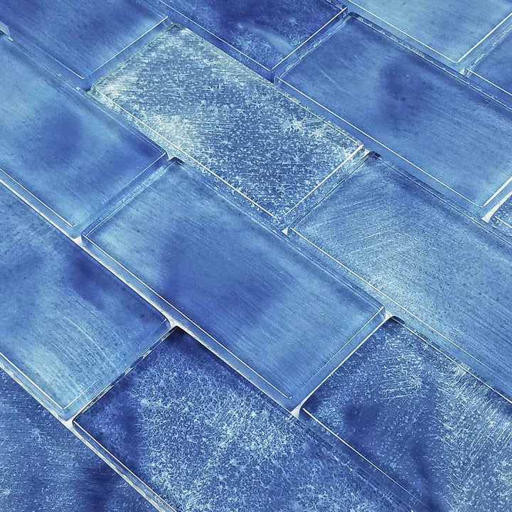 Misty Blue Subway Waterline Glass Pool Tile