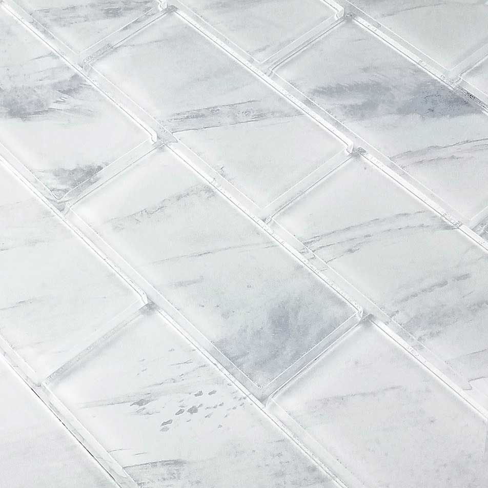Misty White Subway Glass Pool Tile