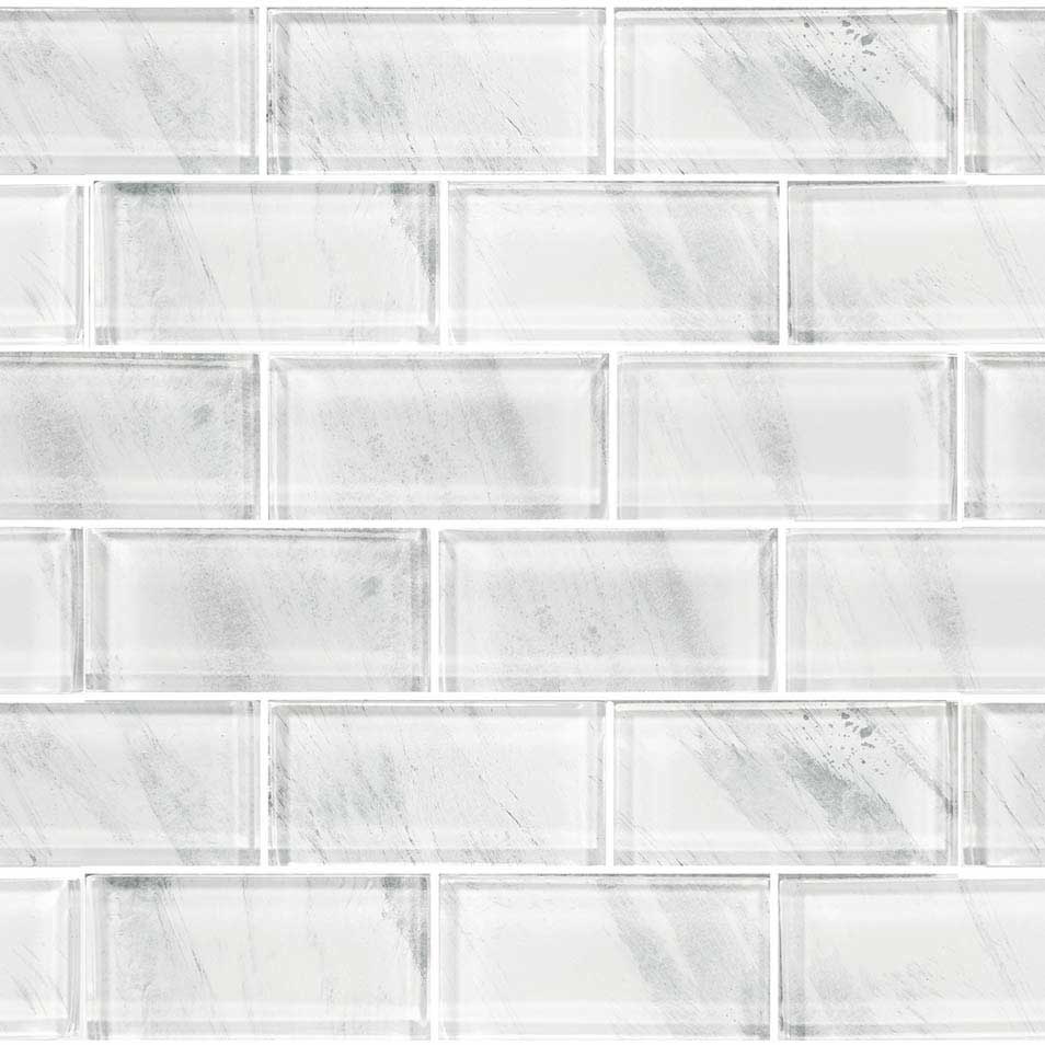 Misty White Subway Waterline Glass Pool Tile