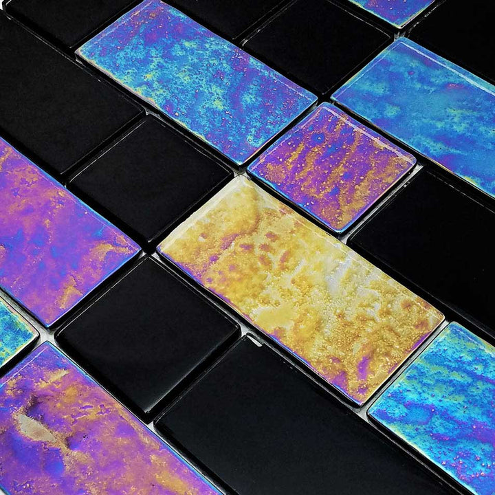 Nero Black Iridescent Waterline Glass Pool Tile